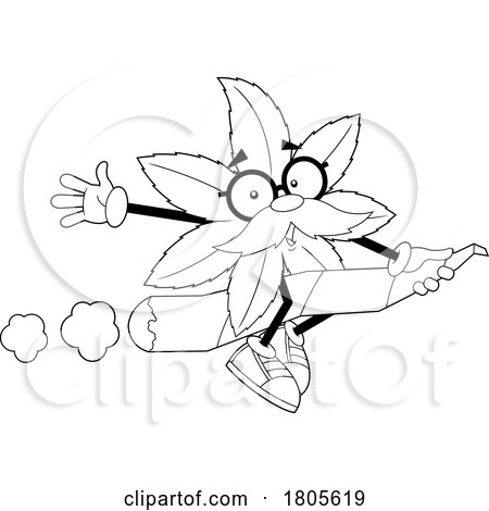 Cartoon Black and White Pot Leaf Mascot Riding a Doobie by Hit Toon