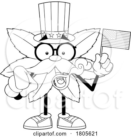 Cartoon Black and White Pot Leaf Mascot Uncle Sam by Hit Toon