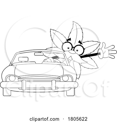 Cartoon Black and White Pot Leaf Mascot Driving a Car by Hit Toon