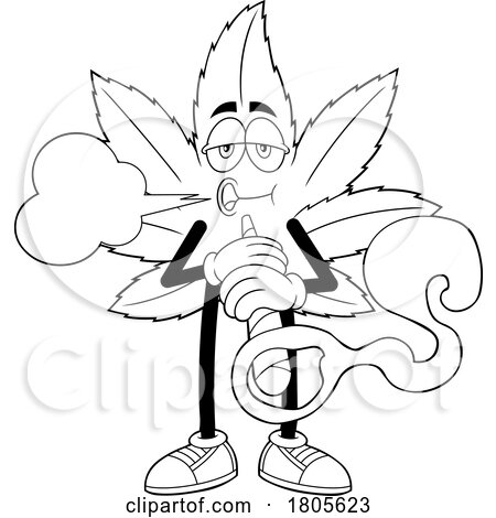 Cartoon Black and White Pot Leaf Mascot Smoking a Doobie by Hit Toon