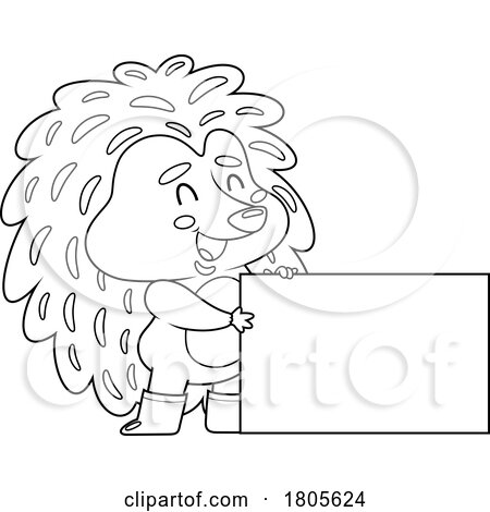 Cartoon Black and White Hedgehog Holding a Sign by Hit Toon