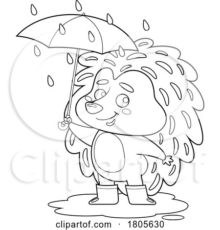 Cartoon Black and White Hedgehog in the Rain by Hit Toon