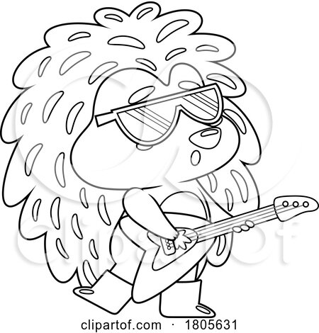 Cartoon Black and White Hedgehog Playing a Guitar by Hit Toon