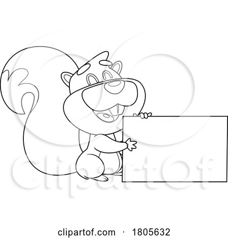 Cartoon Black and White Squirrel Holding a Sign by Hit Toon