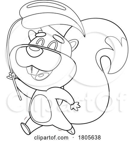 Cartoon Black and White Squirrel with a Leaf by Hit Toon