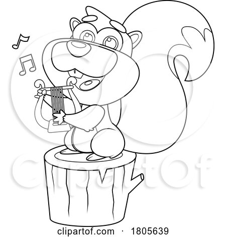 Cartoon Black and White Squirrel Playing a Lyre by Hit Toon
