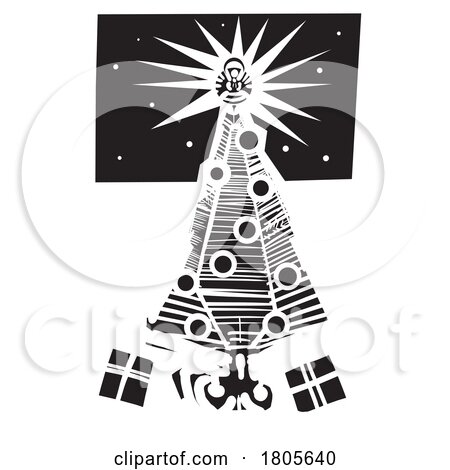 Woodcut Style Christmas Tree in Black and White by xunantunich