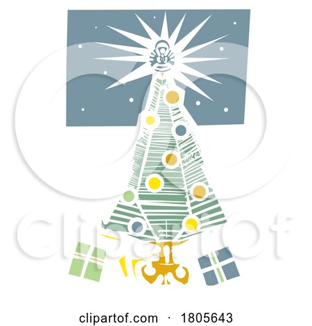 Woodcut Style Christmas Tree and Gifts by xunantunich