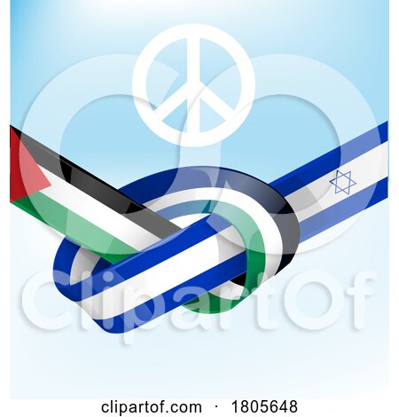 Peace Symbol over Ribbon Flags of Israel and Palestine in a Knot by Domenico Condello