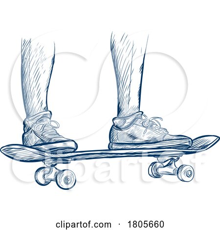 Sketched Skaters Legs on a Skateboard by Domenico Condello