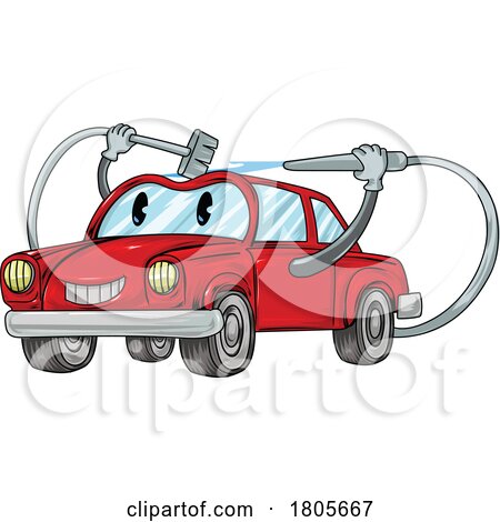 Cartoon Red Car Washing Itself by Domenico Condello