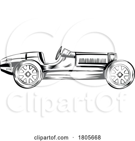Clipart Vintage Black and White Racing Car by Domenico Condello