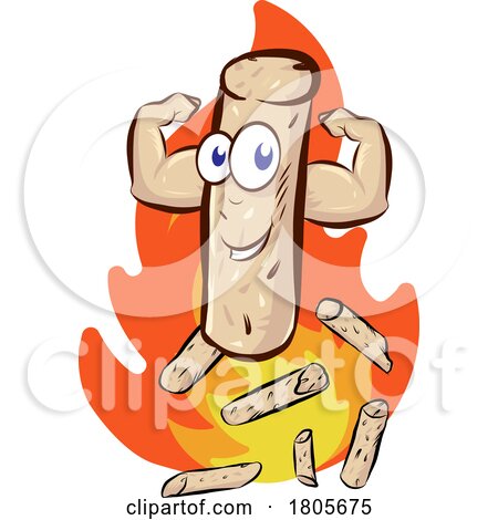 Cartoon Flexing Wood Pellet Mascot and Fire by Domenico Condello
