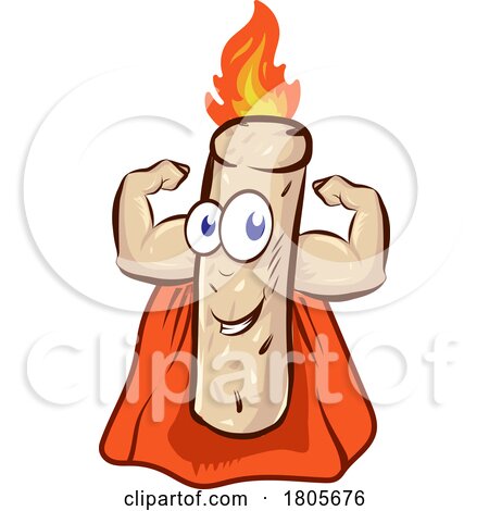 Cartoon Burning and Flexing Wood Pellet Mascot Super Hero by Domenico Condello