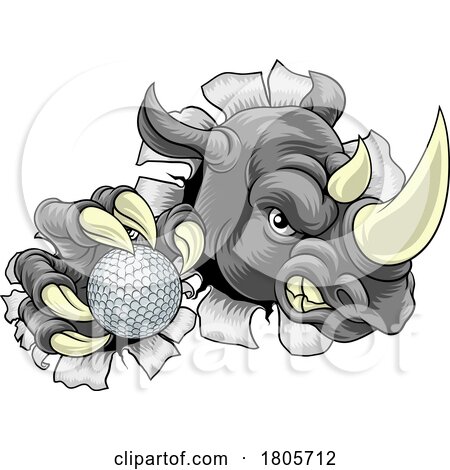 Rhino Rhinoceros Golf Cartoon Sports Mascot by AtStockIllustration