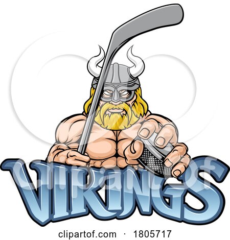 Viking Man Ice Hockey Sports Team Mascot by AtStockIllustration