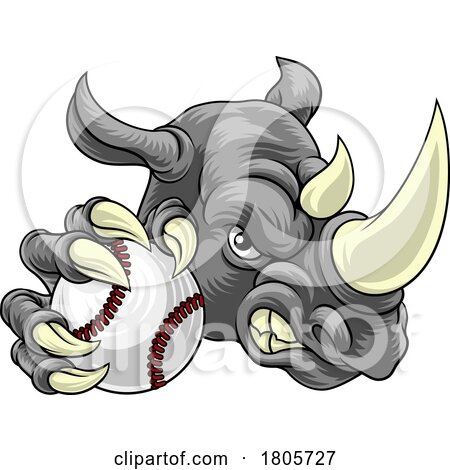 Rhino Rhinoceros Baseball Cartoon Sports Mascot by AtStockIllustration