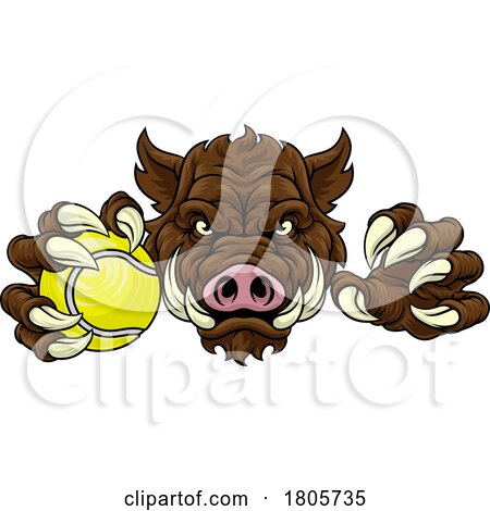 Boar Wild Hog Razorback Warthog Pig Tennis Mascot by AtStockIllustration