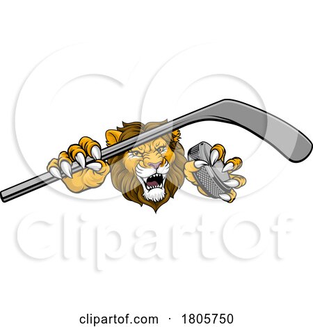 Lion Ice Hockey Team Sports Animal Cartoon Mascot by AtStockIllustration