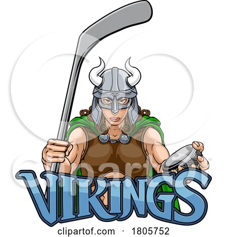 Viking Warrior Woman Ice Hockey Sports Team Mascot by AtStockIllustration