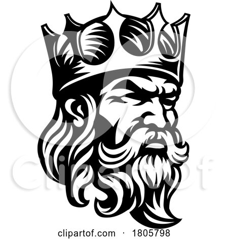 King Medieval Crown Head Man Mascot Face Icon by AtStockIllustration