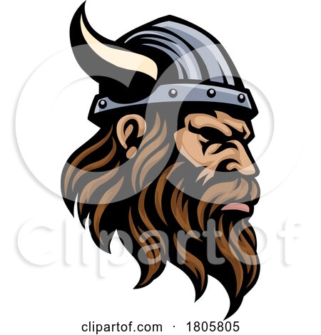 Viking Warrior Head in Helmet Mascot Face Man by AtStockIllustration