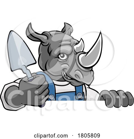 Rhino Bricklayer Builder Holding Trowel Tool by AtStockIllustration