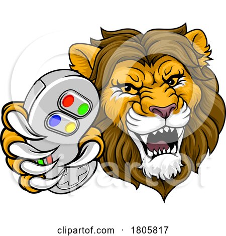 Lion Gamer Video Game Animal Sports Team Mascot by AtStockIllustration