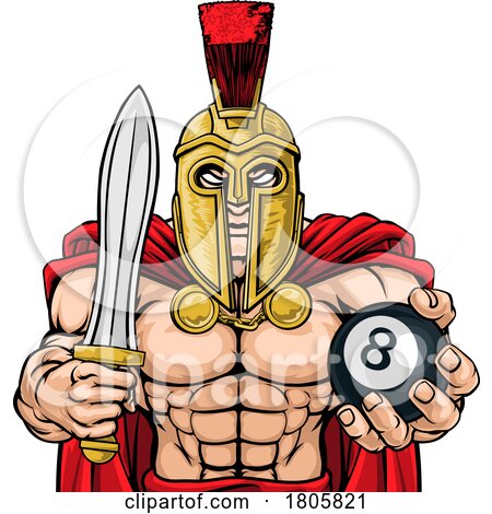 Spartan Trojan Pool Ball Billiards Mascot Cartoon by AtStockIllustration