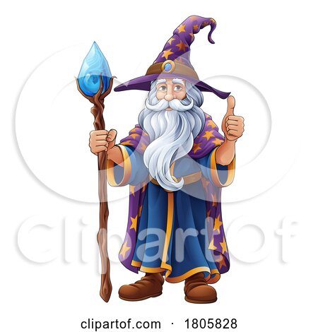 Wizard Merlin Cartoon Beard Magician Man Character by AtStockIllustration