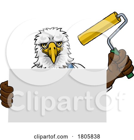 Eagle Painter Decorator Paint Roller Mascot Man by AtStockIllustration