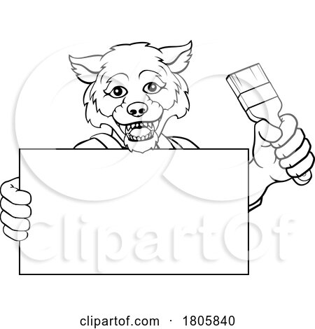 Wolf Painter Decorator Paint Brush Mascot Man by AtStockIllustration