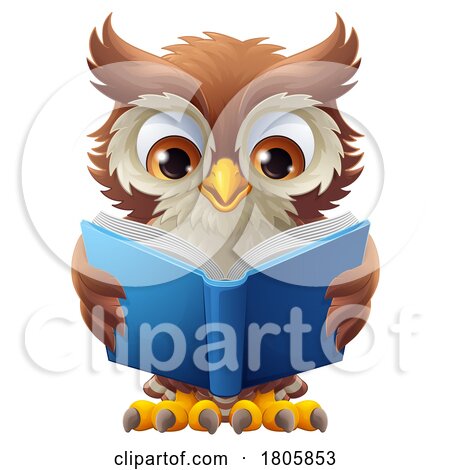 Wise Owl Cartoon Cute Character Reading Book by AtStockIllustration