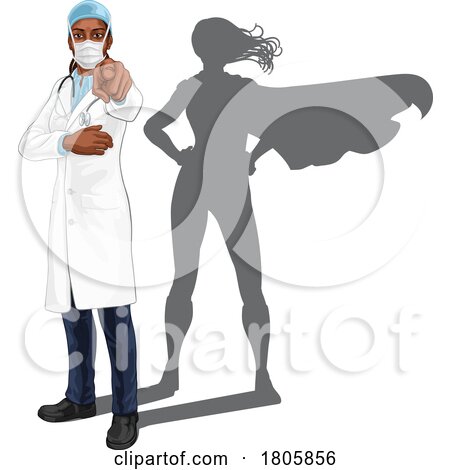 Super Hero Black Woman Doctor Superhero Pointing by AtStockIllustration