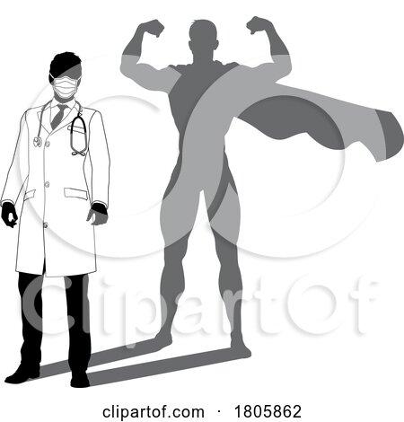 Superhero Doctor with Super Hero Shadow Silhouette by AtStockIllustration