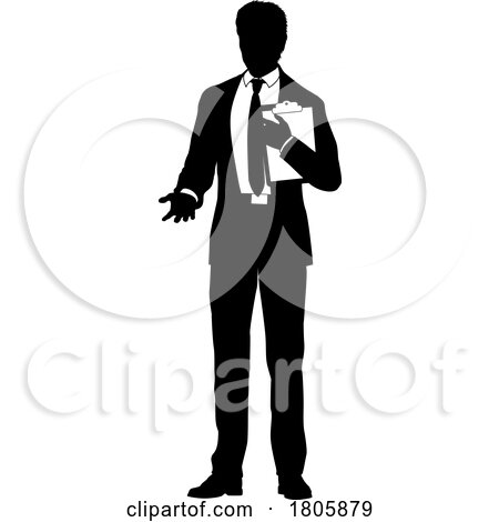 Business People Man with Clipboard Silhouette by AtStockIllustration