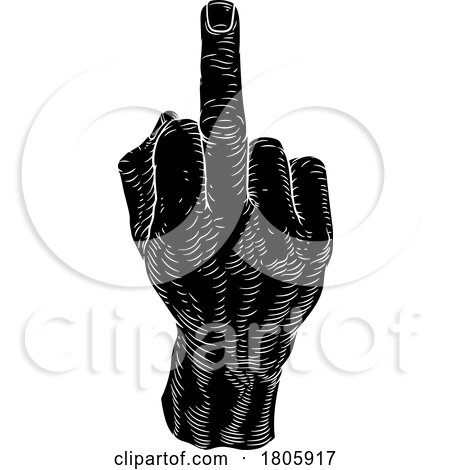 Hand Giving the Finger Bird Gesture Woodcut by AtStockIllustration