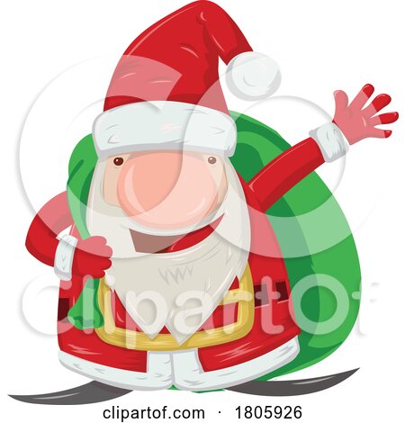 Cartoon Gnome Christmas Santa Claus Carrying a Sack and Waving by Domenico Condello