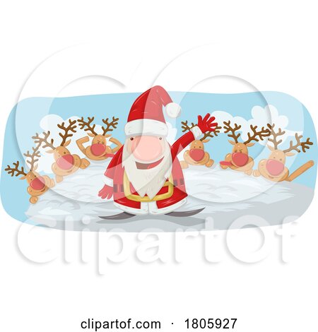 Cartoon Gnome Christmas Santa Claus and Reindeer by Domenico Condello