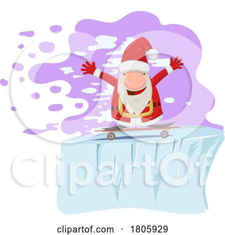 Cartoon Gnome Christmas Santa Claus Skateboarding on Ice by Domenico Condello