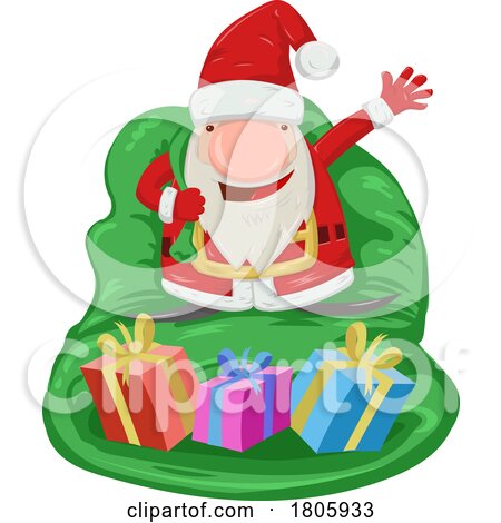 Cartoon Gnome Christmas Santa Claus Waving on a Giant Sack by Domenico Condello