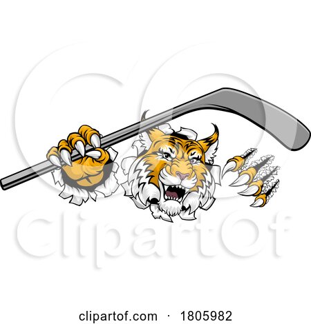Wildcat Bobcat Ice Hockey Team Cartoon Mascot by AtStockIllustration