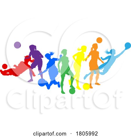 Soccer Female Football Women Players Silhouettes by AtStockIllustration