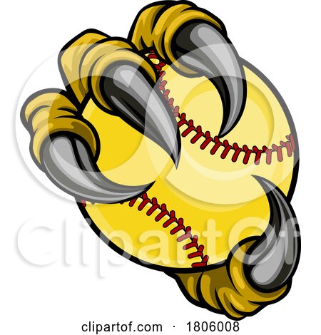 Softball Ball Eagle Claw Cartoon Monster Hand by AtStockIllustration