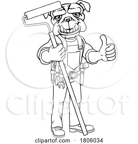 Bulldog Painter Decorator Paint Roller Mascot Man by AtStockIllustration