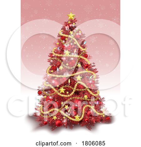 3d Red and Gold Christmas Tree over Snowflakes by dero