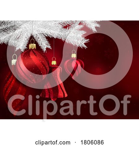 Red Christmas Background with Ornaments by dero