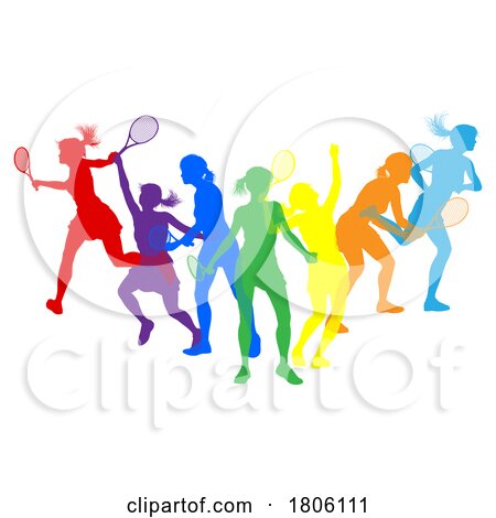 Tennis Women Female Players Silhouettes Concept by AtStockIllustration