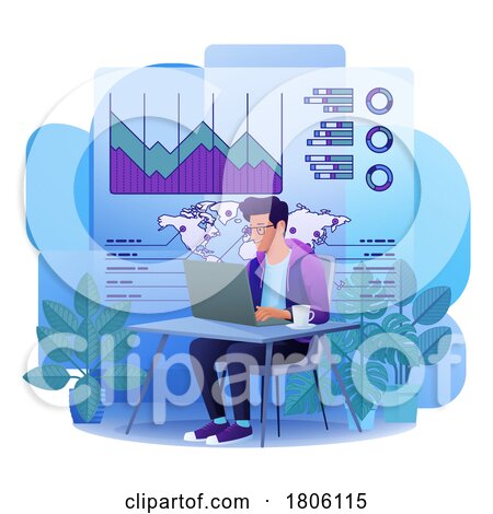 Man Data Analysis Laptop Business Illustration by AtStockIllustration