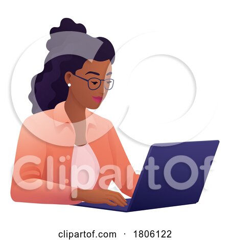 Woman Using Laptop Computer Cartoon Illustration by AtStockIllustration
